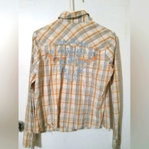 Vintage Y2K "MOON" 100% Cotton Long sleeve button down plaid flannel shirt MED - Picture 4 of 6
